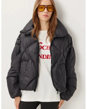 Geaca matlasata, Happiness Istanbul, oversized, neagra, textil
