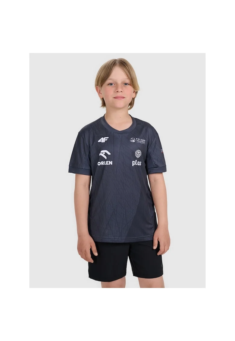 Tricou sport copii,  echipa nationala de volei Polonia, uscare rapida, negru, poliester