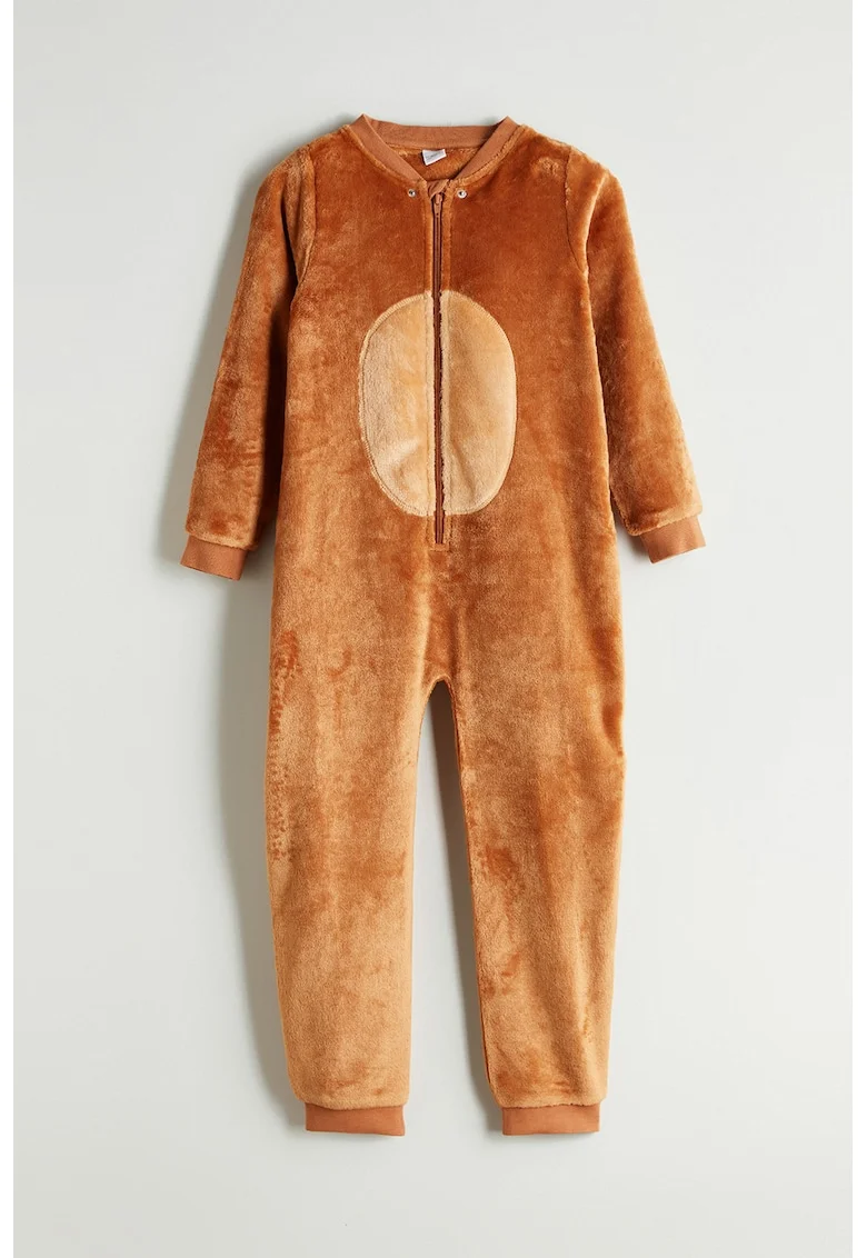 Salopeta din fleece cu gluga, Maro deschis