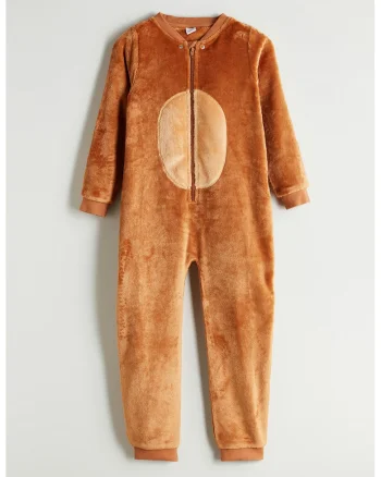 Salopeta din fleece cu gluga, Maro deschis