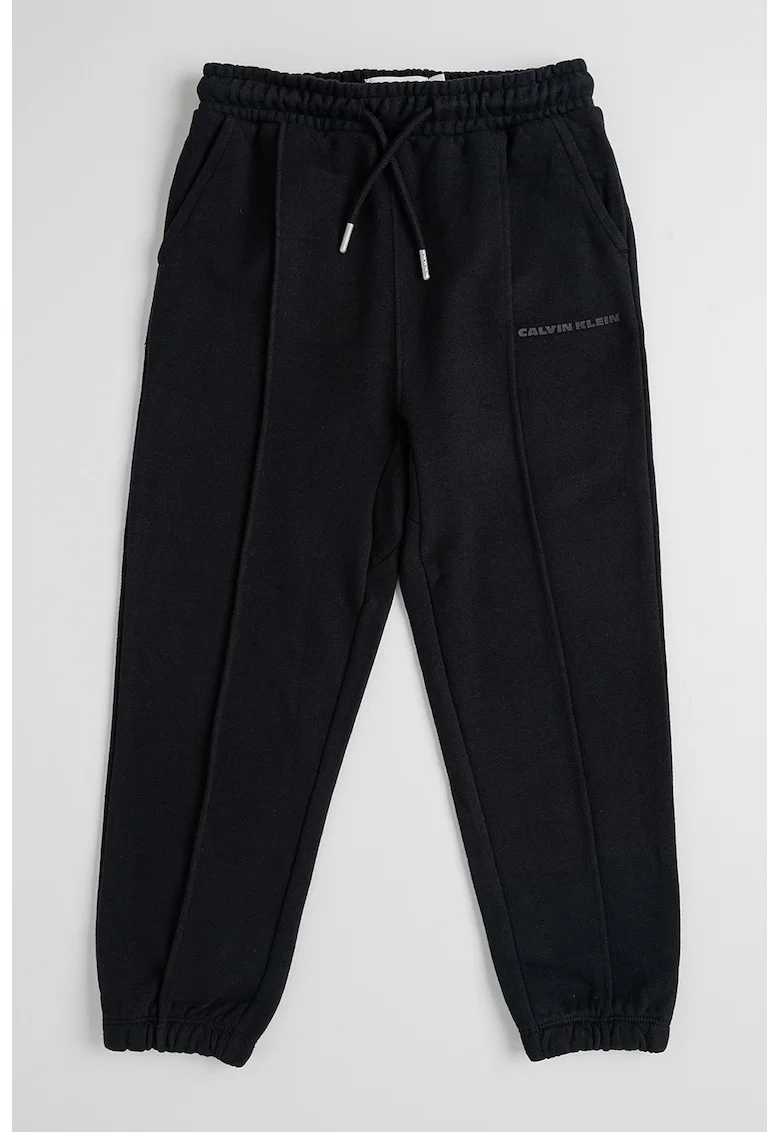 Pantaloni relaxed fit de trening cu cusaturi frontale, Negru