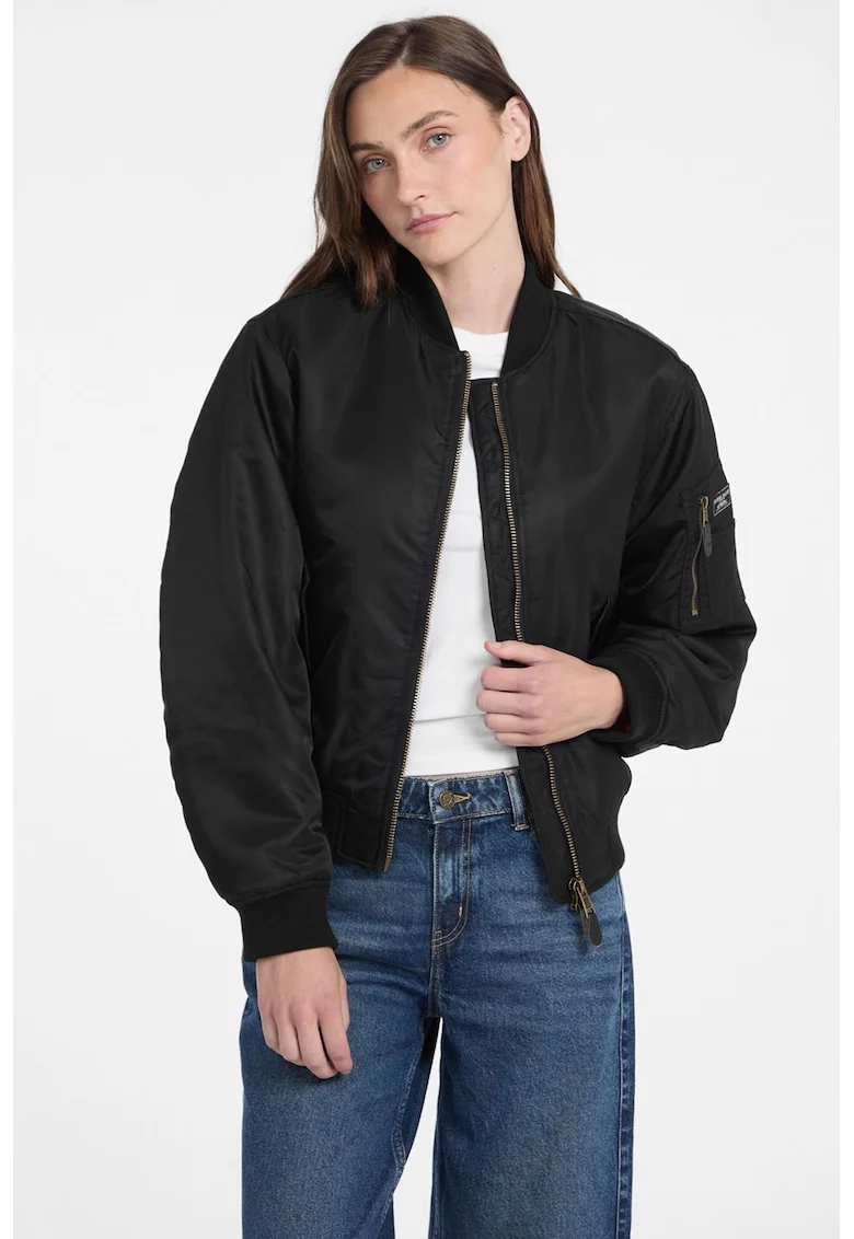 Jacheta bomber cu fermoar, Negru