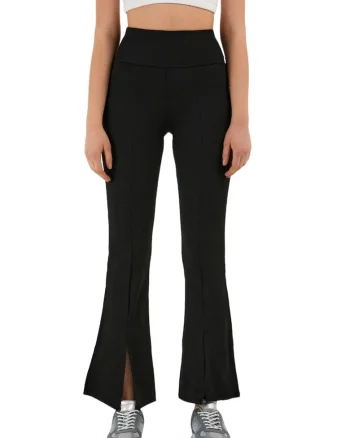 Colanti Dama, Evazati cu fante, Mini striatii, Talie inalta, Negru, Negru