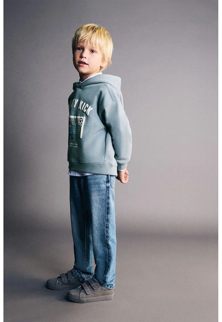 Blugi relaxed fit cu talie medie, Albastru prafuit