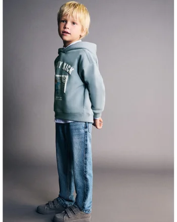 Blugi relaxed fit cu talie medie, Albastru prafuit