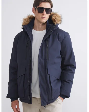 Geaca cu garnitura de blana sintetica, Albastru indigo/Bleumarin