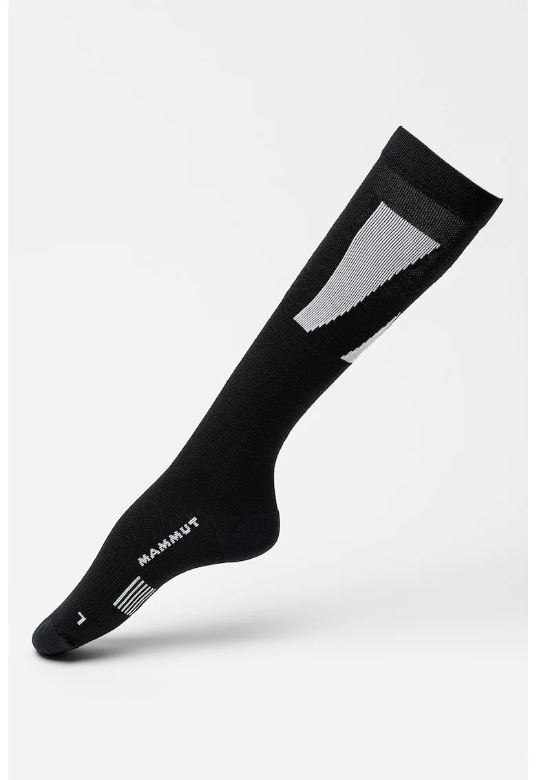 Sosete mid-calf din amestec de lana merinos cu model unisex, pentru schi Freeski, Negru/Alb murdar