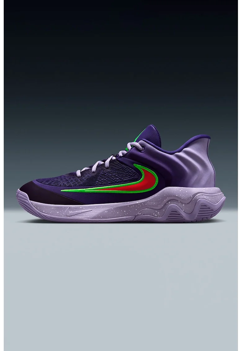 Pantofi Giannis Immortality 4 cu logo contrastant, pentru baschet, Rosu/Violet/Verde electric