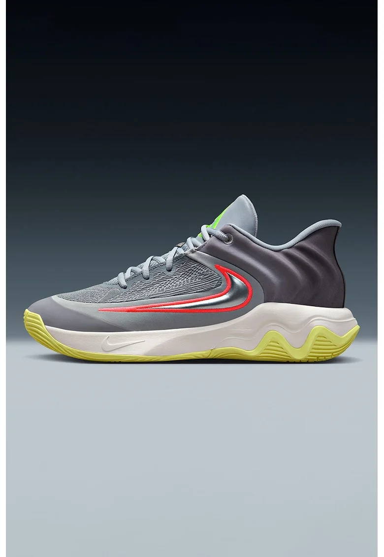 Pantofi Giannis Immortality 4 cu logo contrastant, pentru baschet, Galben sofran/Portocaliu mandarina/Gri inchis