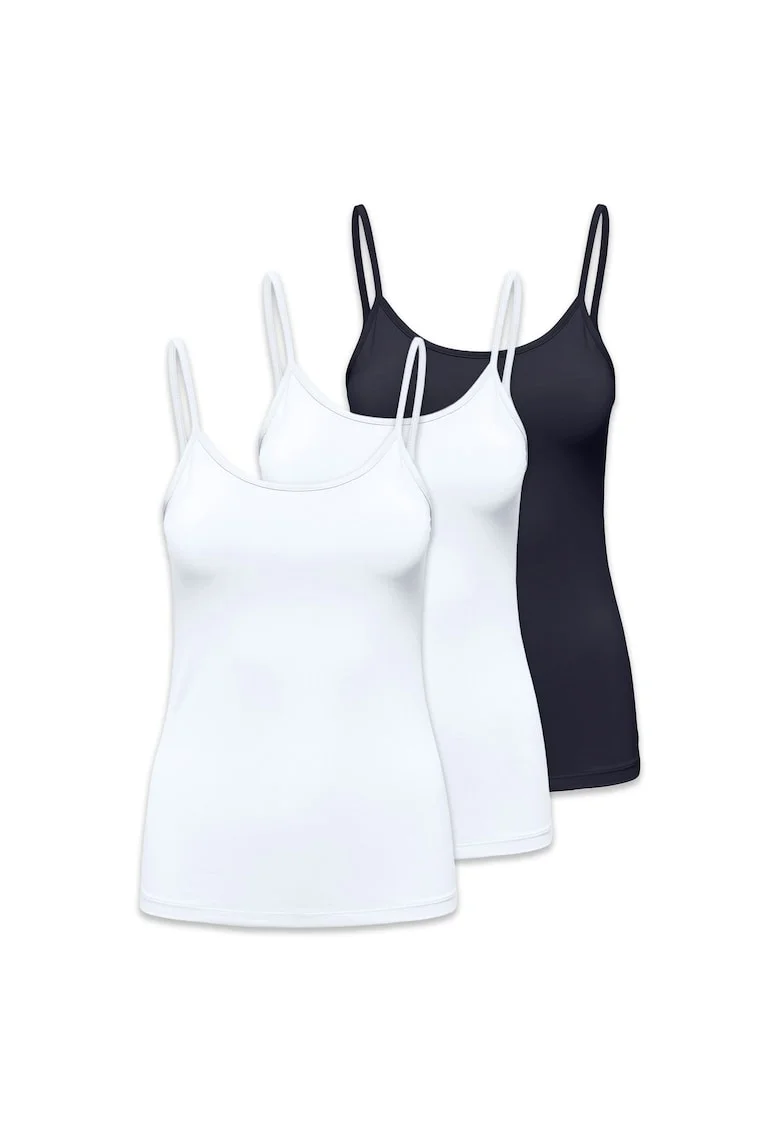 Set de topuri cu model uni - 3 piese, Alb/Albastru
