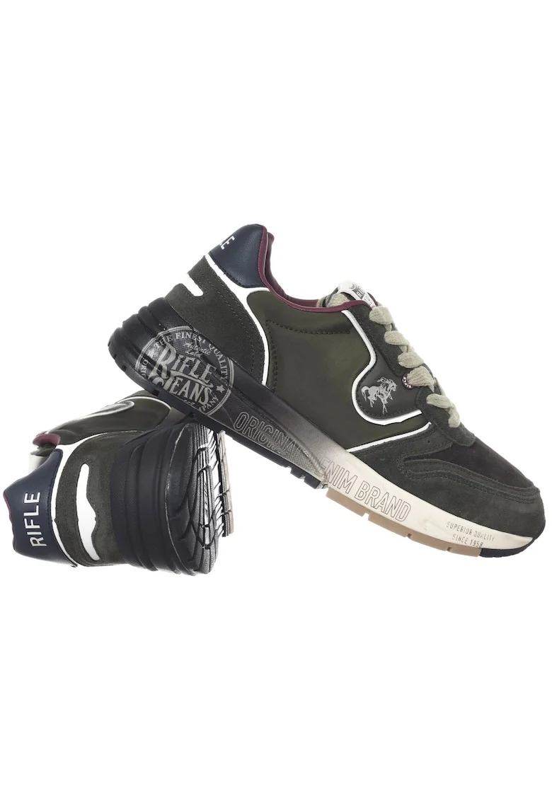 Pantofi sport barbati  verde, bordo, grafit, piele naturala, material textil, material sintetic, talpa cauciuc