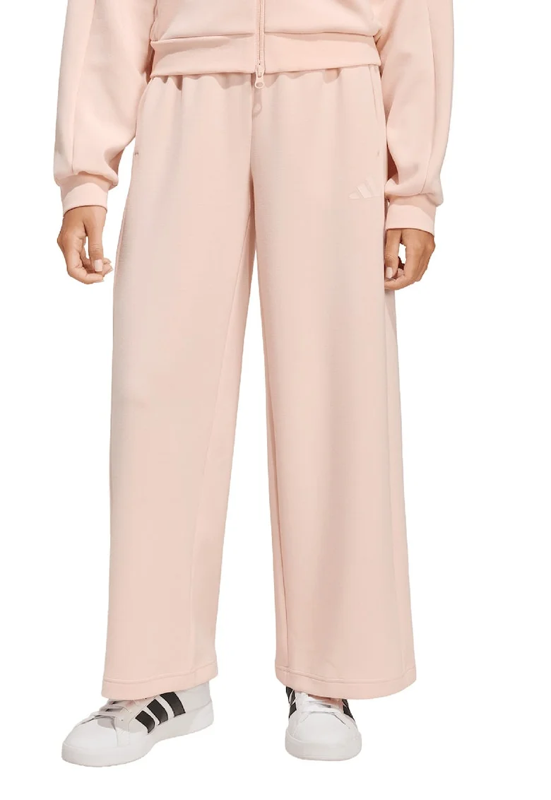 Pantaloni de trening cu croiala ampla si talie medie, Roz prafuit
