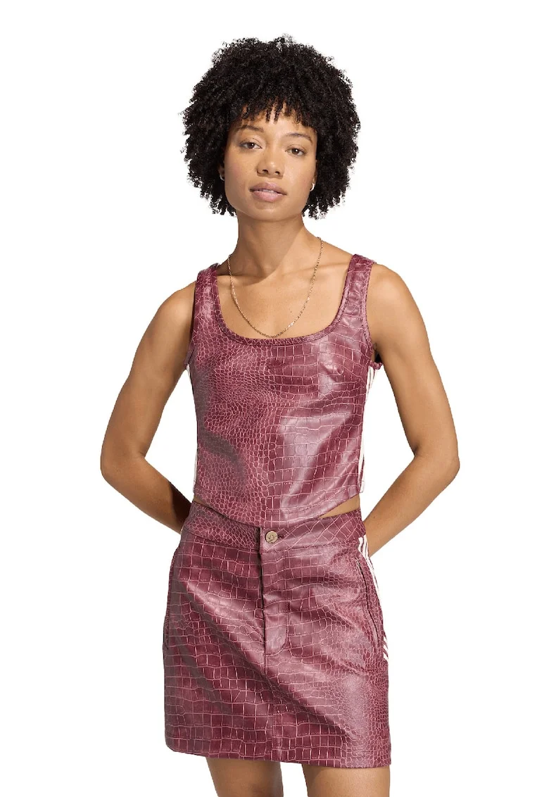 Top din piele ecologica cu aspect de piele de crocodil si fermoar pe spate, Visiniu