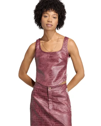 Top din piele ecologica cu aspect de piele de crocodil si fermoar pe spate, Visiniu