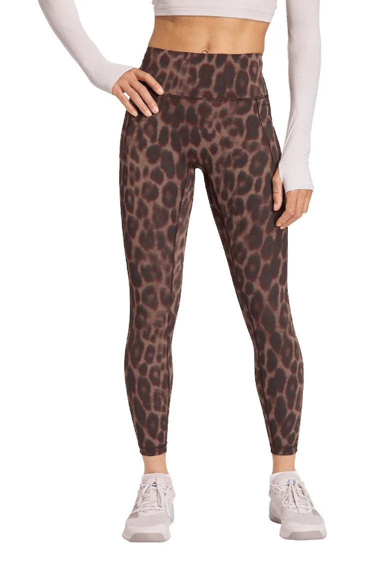 Colanti crop cu talie inalta si animal print pentru fitness, Negru/Maro