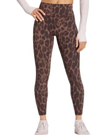 Colanti crop cu talie inalta si animal print pentru fitness, Negru/Maro