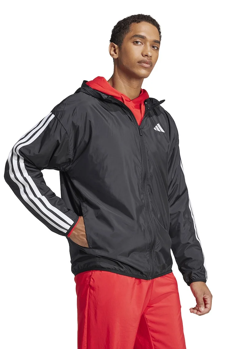 Jacheta relaxed fit cu benzi logo, Alb/Negru stins