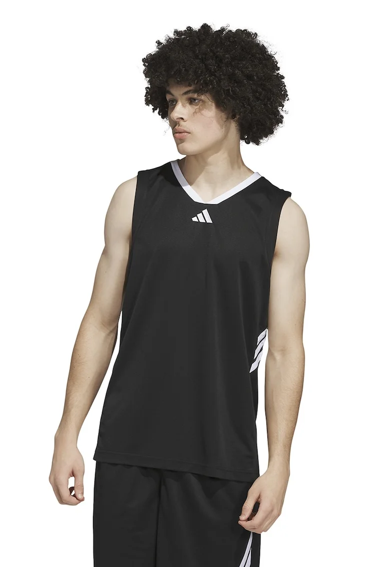 Tricou cu decolteu in V pentru baschet, Alb/Negru