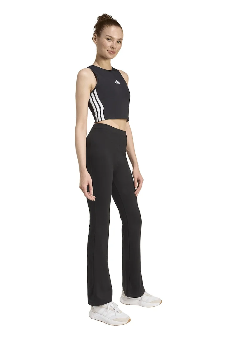 Top crop slim fit cu vatelina, Alb/Negru