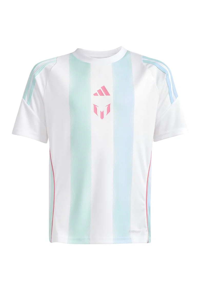 Tricou cu detaliu Messi pentru fotbal, Alb/Albastru aquamarin