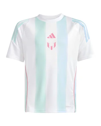 Tricou cu detaliu Messi pentru fotbal, Alb/Albastru aquamarin