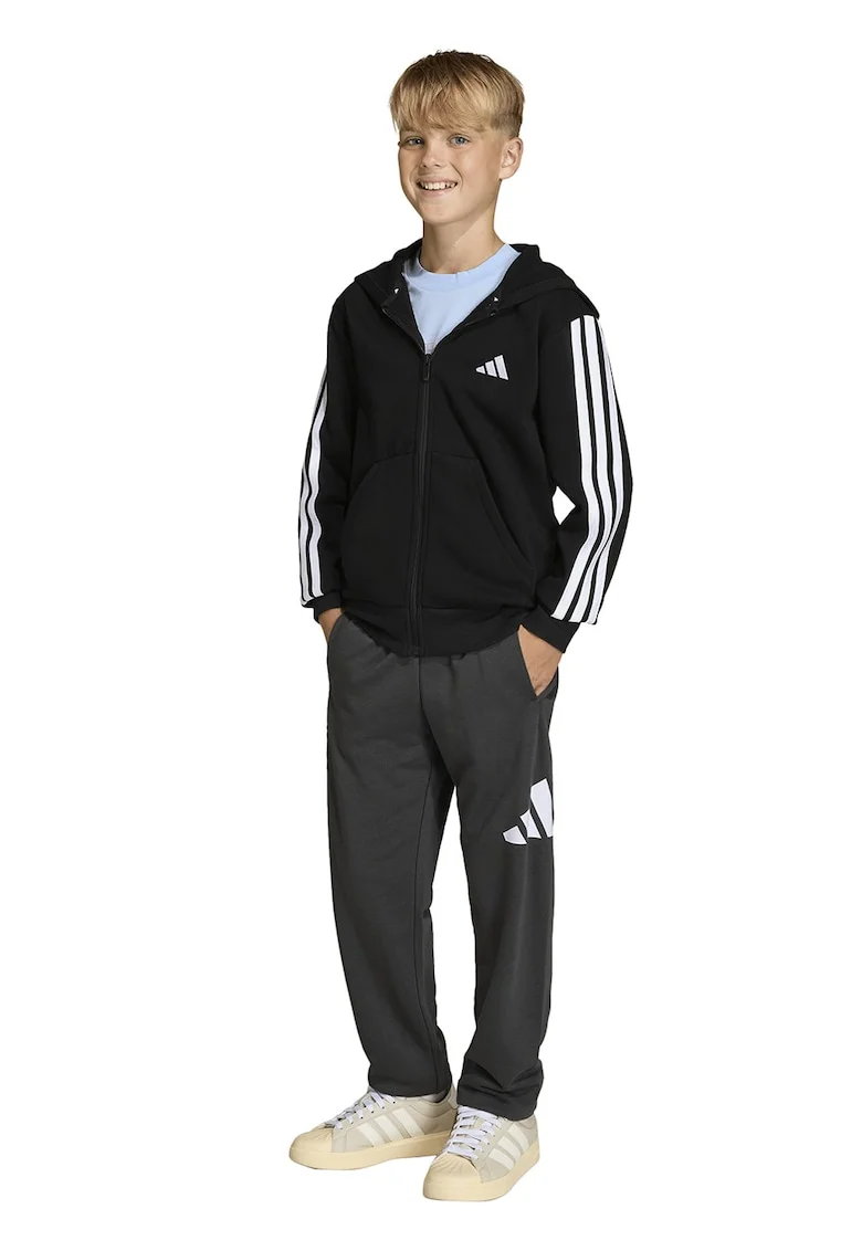 Pantaloni de trening cu logo si snur in talie Essentials, Alb/Gri inchis