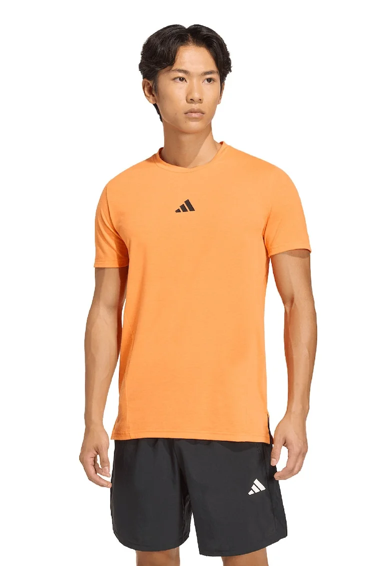 Tricou slim fit pentru fitness D4T, Negru stins/Portocaliu pal