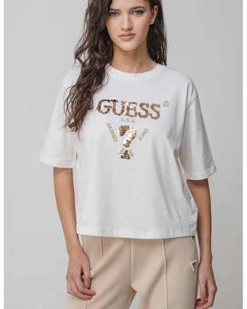 Tricou din bumbac cu paiete pentru antrenament, Auriu/Alb fildes