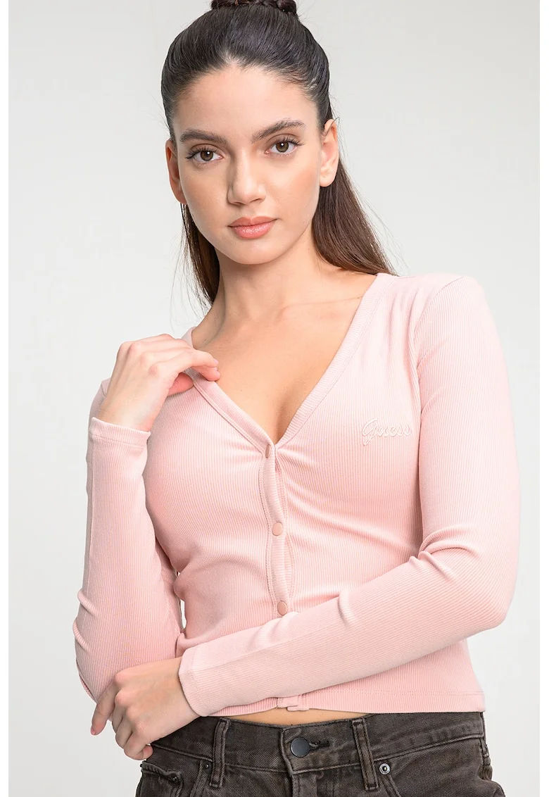 Bluza slim fit striata, Roz somon