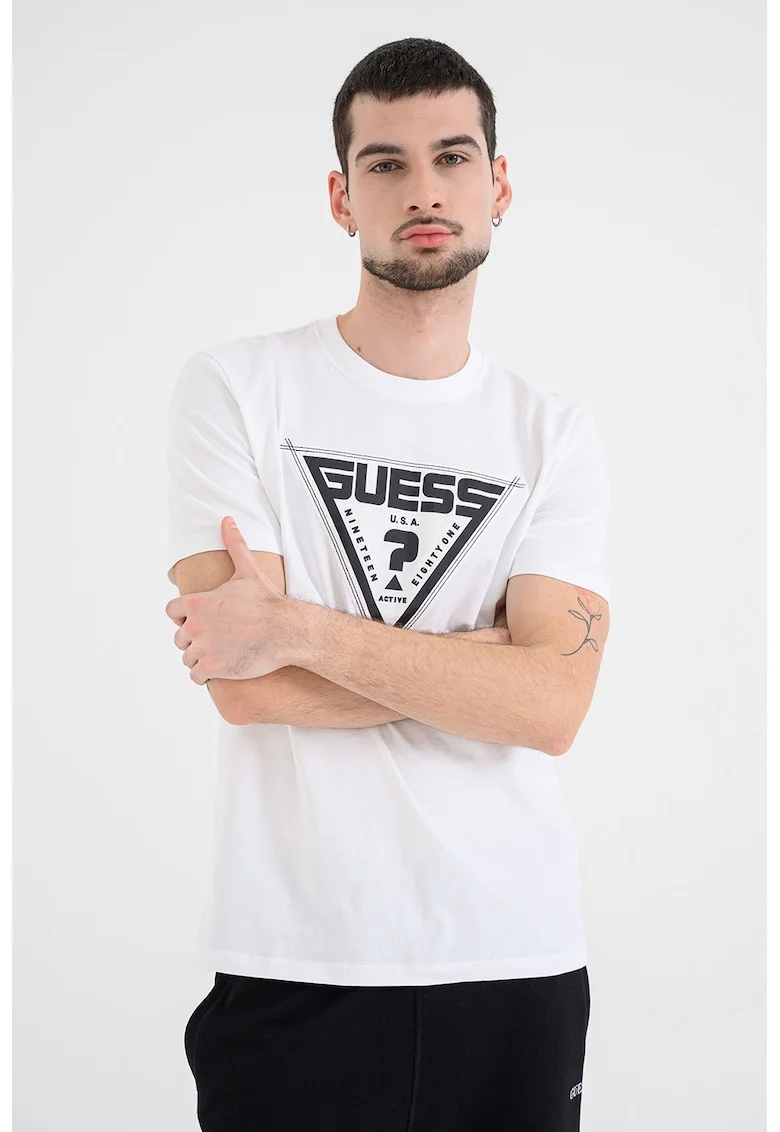 Tricou cu logo pentru fitness, Negru/Alb optic