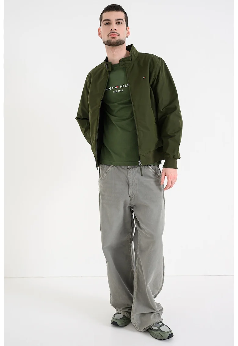 Jacheta cu guler fixat cu nasturi si model harrington, Kaki inchis
