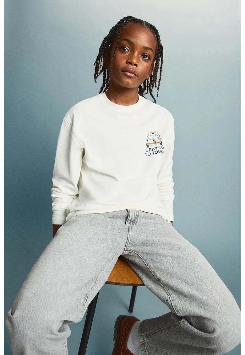 Bluza cu imprimeu text, Alb
