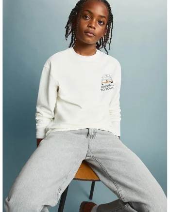 Bluza cu imprimeu text, Alb
