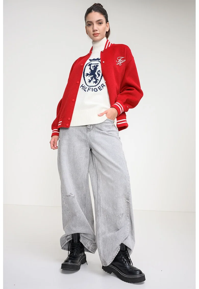Jacheta regular-fit cu logo, Rosu