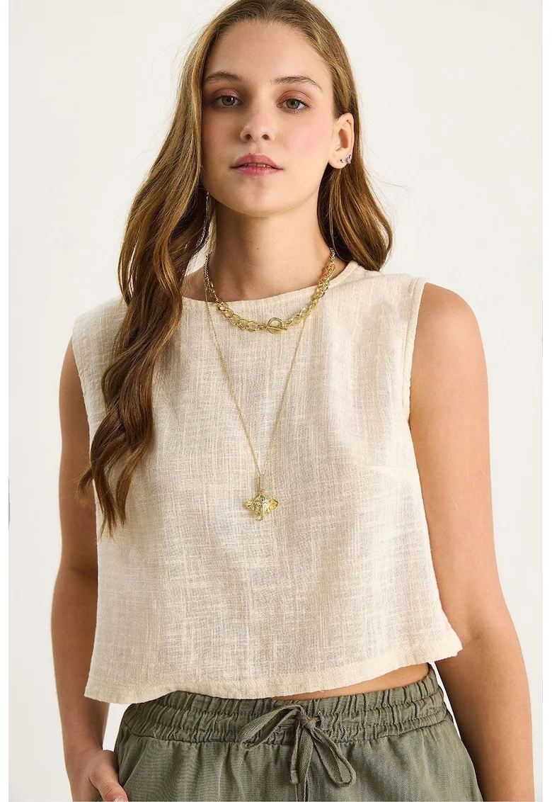 Top dama  LUCCI, scurt, guler rotund, crem, in