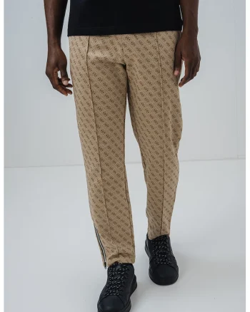 Pantaloni de trening slim fit cu snur si monograma, Maro camel