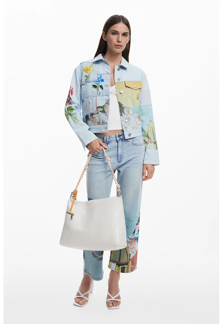 Jacheta cu model floral, Albastru glaciar/Multicolor
