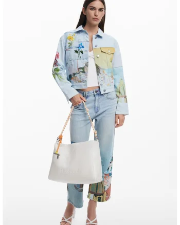 Jacheta cu model floral, Albastru glaciar/Multicolor