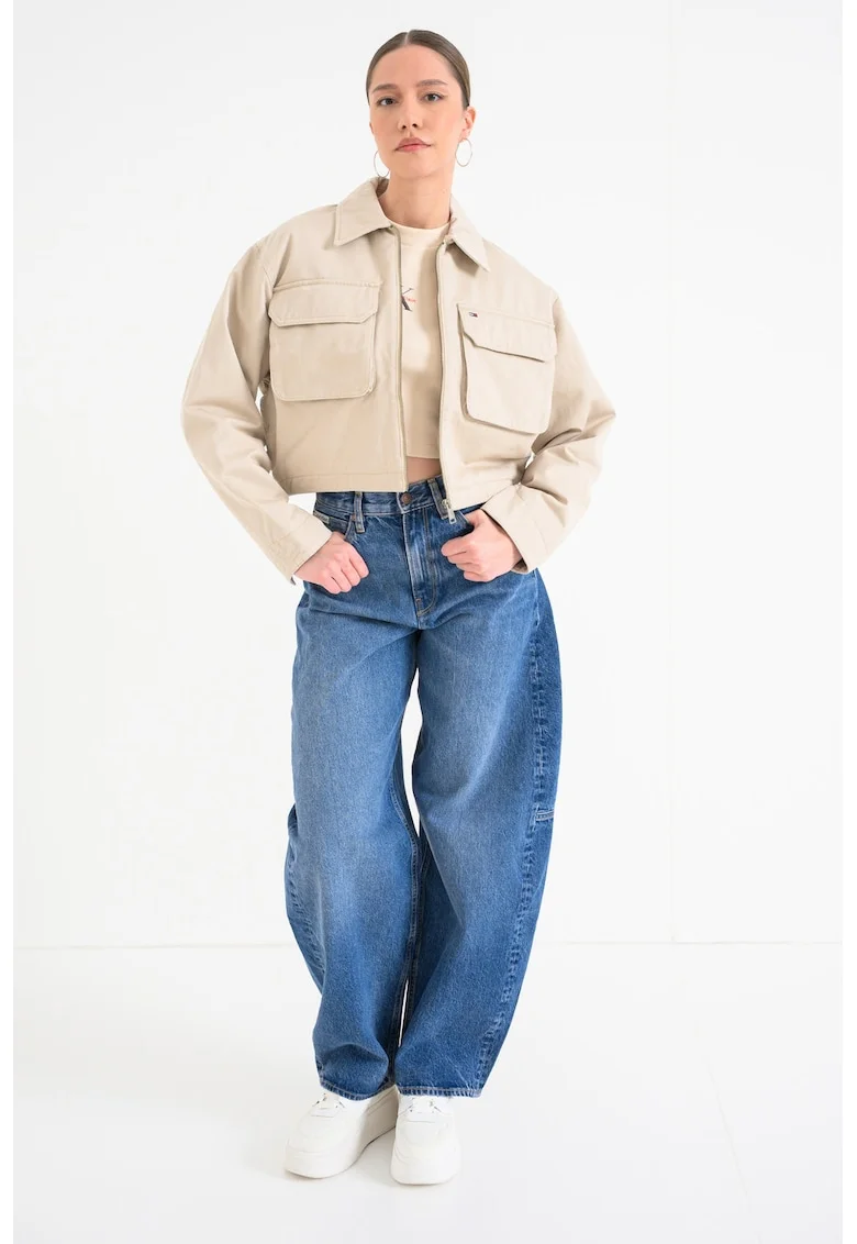 Jacheta crop cu fermoar, Maro nisip