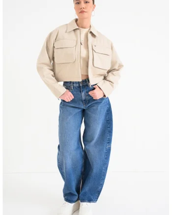 Jacheta crop cu fermoar, Maro nisip