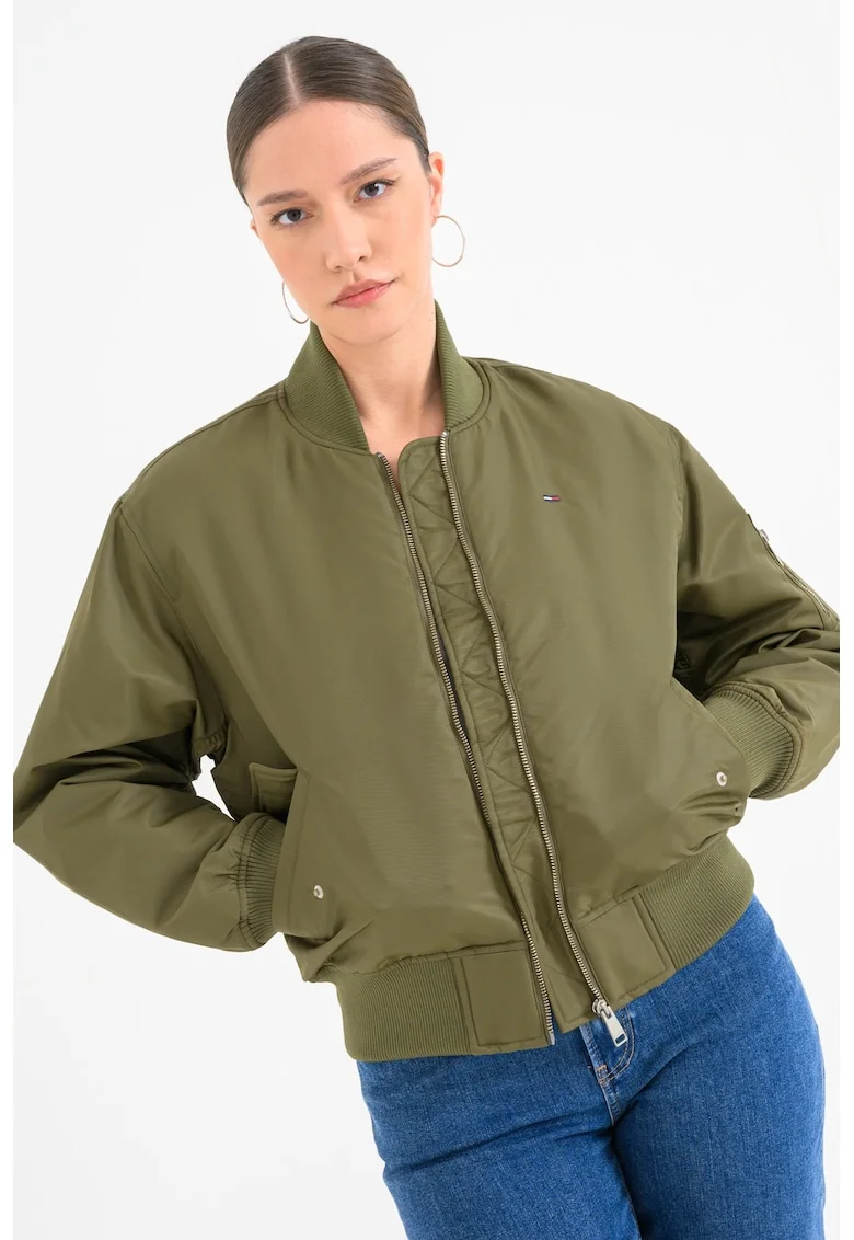 Jacheta bomber cu vatelina si logo discret Essential, Verde masliniu