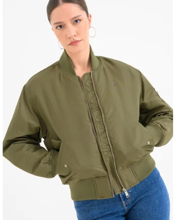 Jacheta bomber cu vatelina si logo discret Essential, Verde masliniu