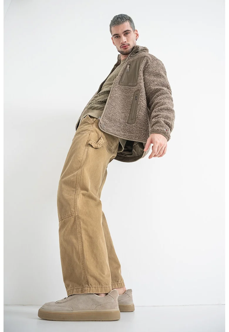 Jacheta regular-fit din blana shearling sintetica cu buzunar pe piept, Maro camel