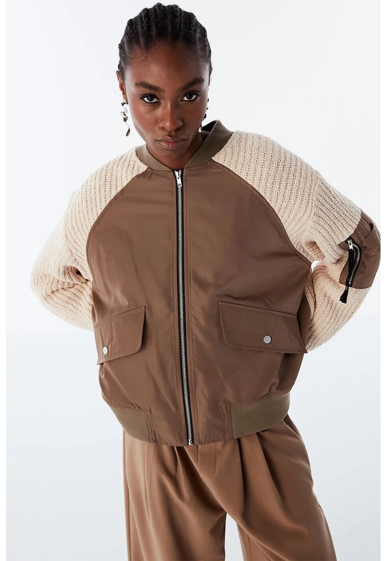 Jacheta bomber cu model 2 in 1, Maro inchis/Maro camel
