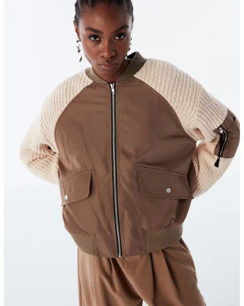 Jacheta bomber cu model 2 in 1, Maro inchis/Maro camel