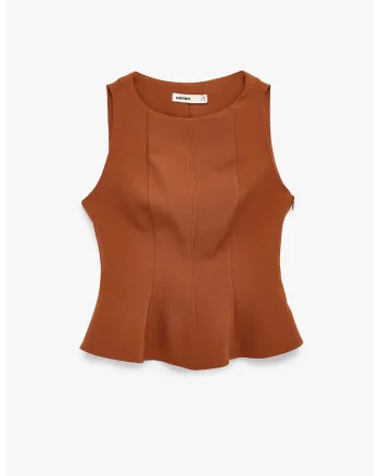 Top slim-fit cu volan peplum, Caramel