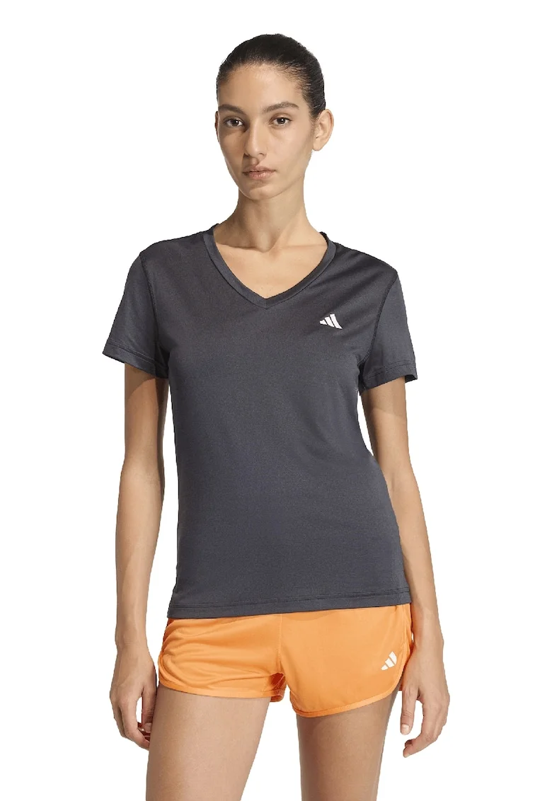Tricou slim fit cu decolteu in V, pentru fitness Essentials, Negru