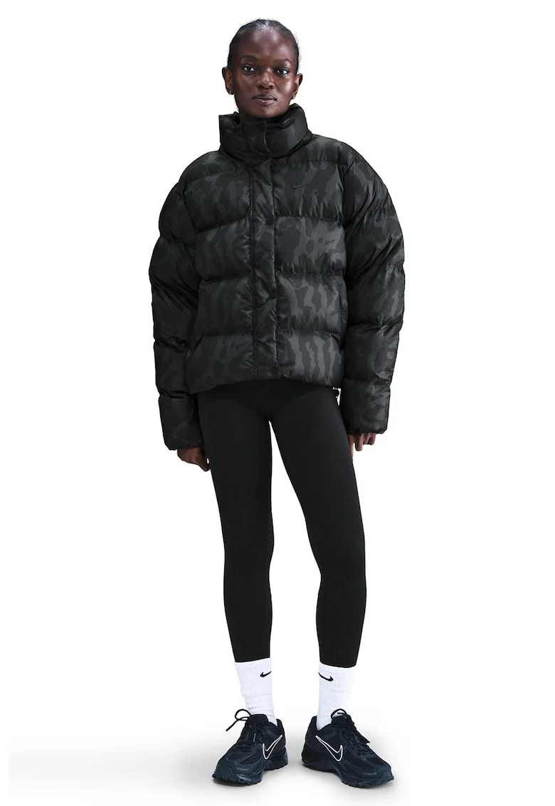 Geaca cu vatelina si model camuflaj, Negru/Verde padure