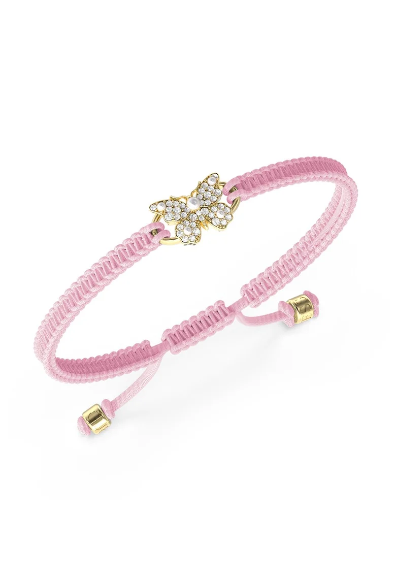 Bratara cu nod glisant si talisman fluture, Auriu/Roz