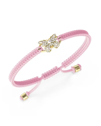 Bratara cu nod glisant si talisman fluture, Auriu/Roz